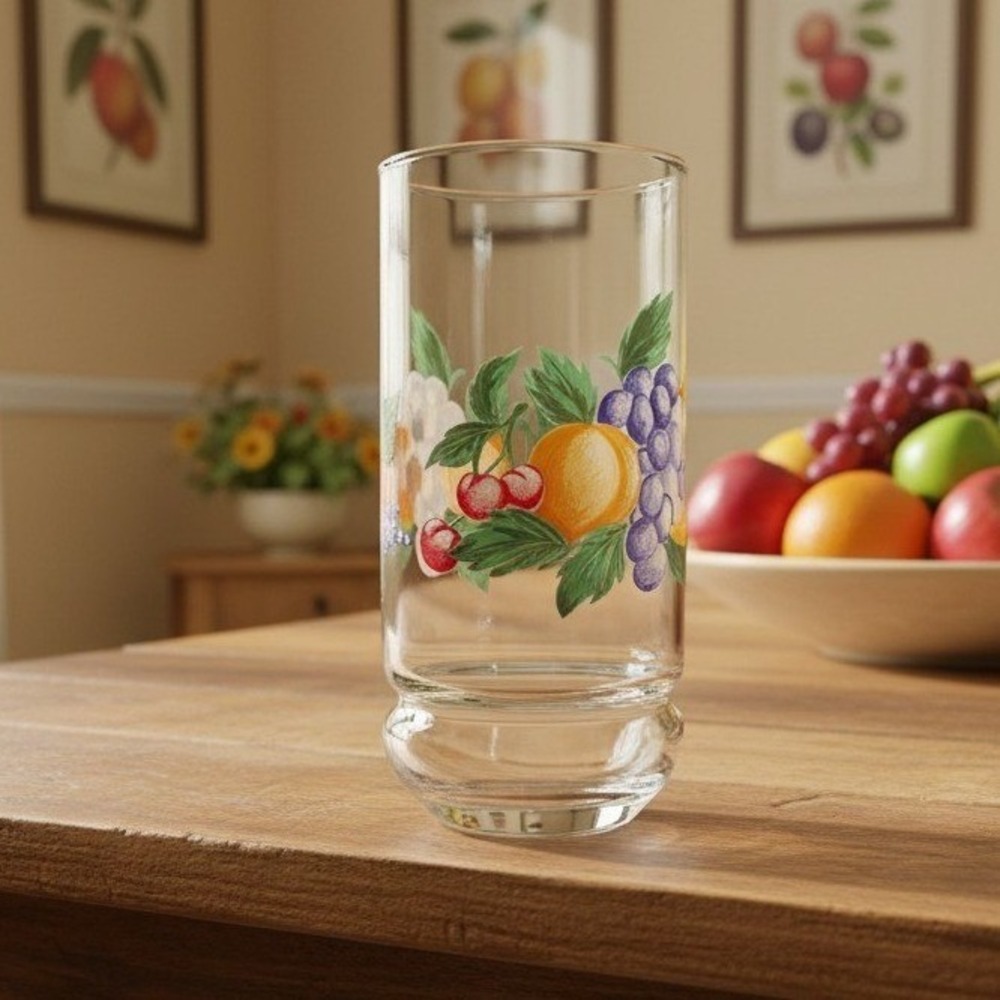 Oneida‎ Orchard 16oz Glass Tumbler, Vintage Fruit Themed Glassware, Drinkware
